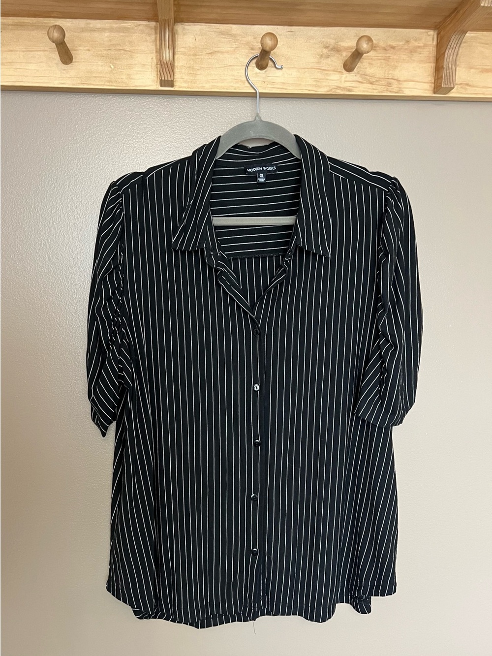 Modern Works Black Pinstripe Button-Front Blouse
